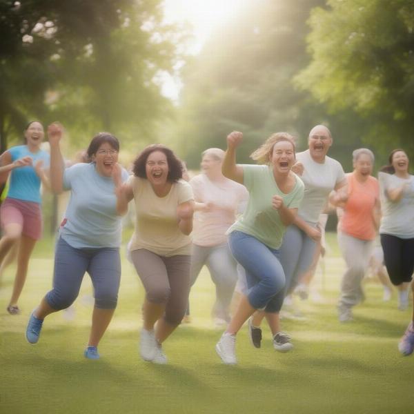 Adults enjoying a variety of fun field day games, emphasizing teamwork and laughter.