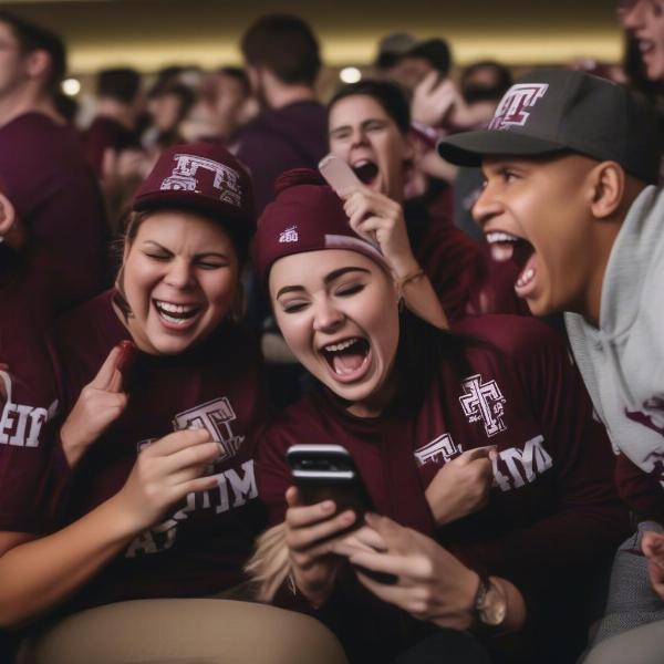 Aggie Fans Checking Scores on their Phones