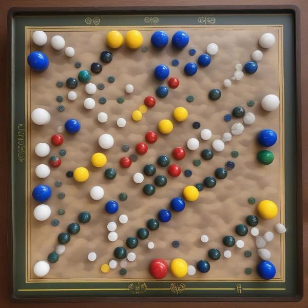 Strategic marble placement on a homemade Aggravation game board