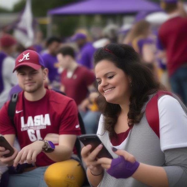 Alabama and LSU Fans Checking Game Time on Their Phones