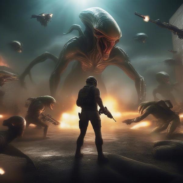 Intense alien invasion FPS gameplay