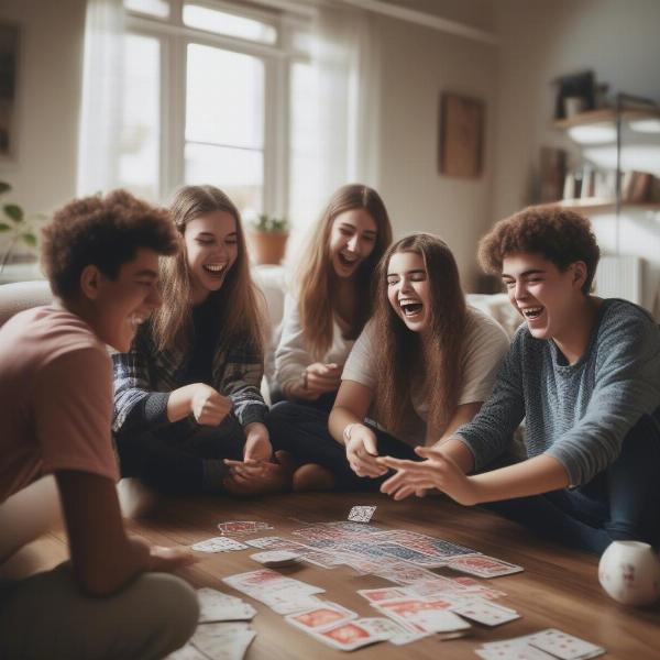 Group of teenagers playing alternative party games