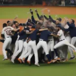 Astros players celebrate their Game 5 victory in the World Series