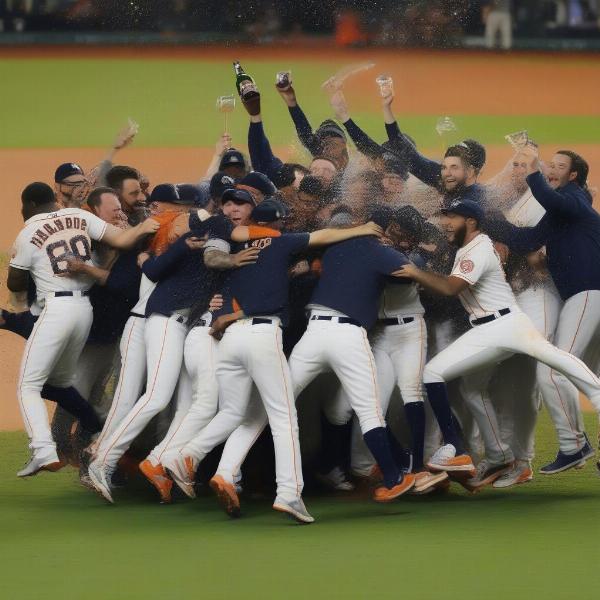 Astros players celebrate their Game 5 victory in the World Series