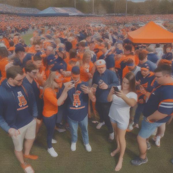 Auburn Fans Checking Game Time on Phone