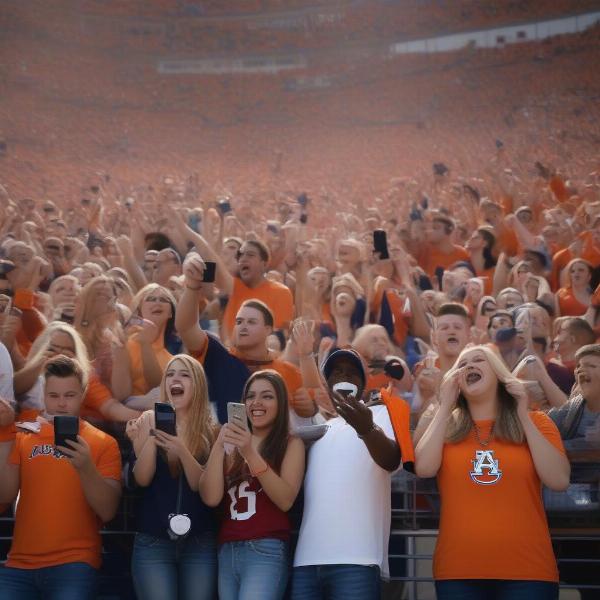 Auburn Fans Checking Game Score