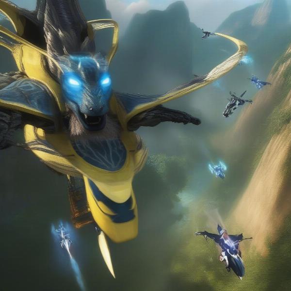 Avatar Game Aerial Combat Scene with Banshee