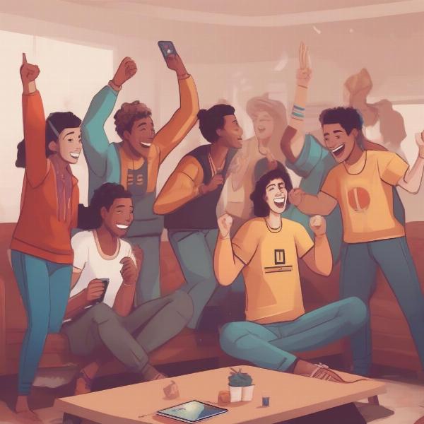 Gamers celebrating a small victory together