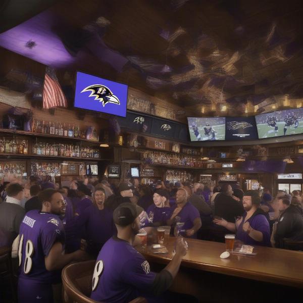 Baltimore Ravens Fans Watching Game at Bar