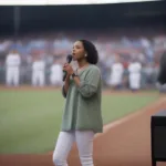 Baseball game national anthem singer performing before the game