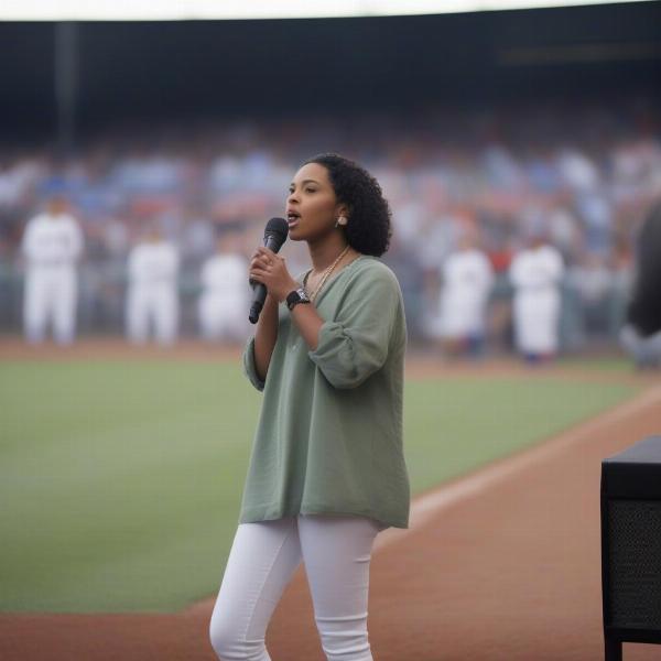 Baseball game national anthem singer performing before the game