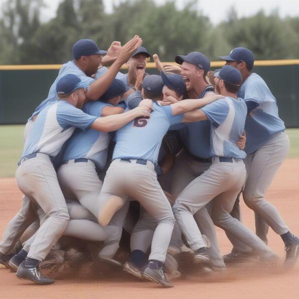Baseball Players Celebrating a Rubber Game Win