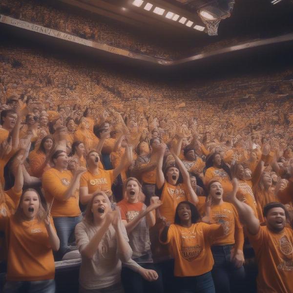 Excited Basketball Fans Cheering at Game