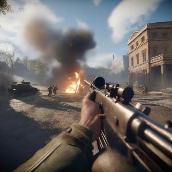 Battlefield V Gameplay Screenshot on PC showing Intense Combat Scene