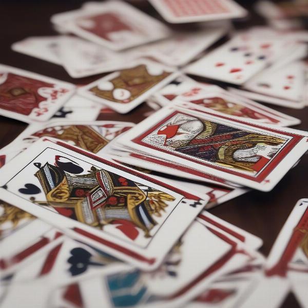Close-up shot of Pinochle cards being played