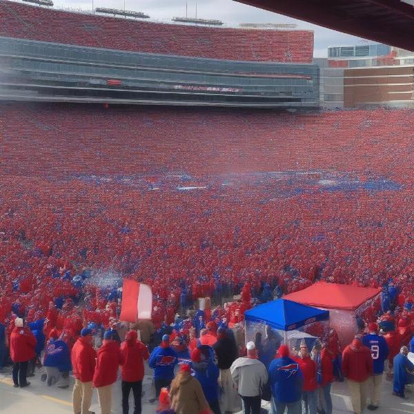 Fans tailgating before Bills vs Chiefs Game: The pre-game excitement.