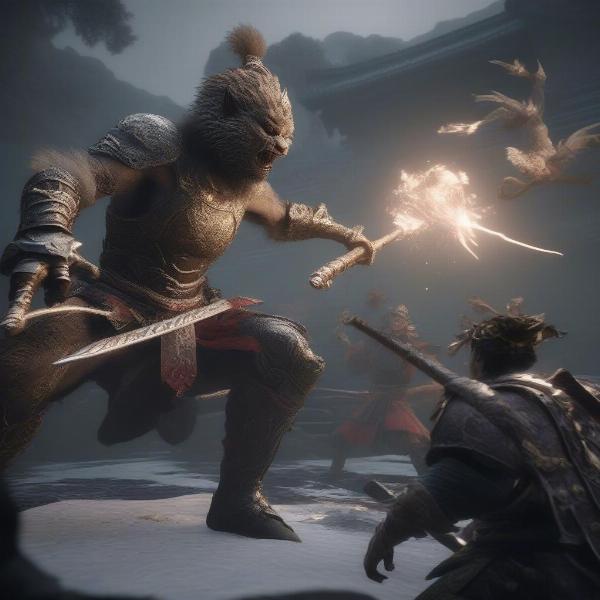 Black Myth Wukong Gameplay Screenshot Showing Combat and Environment