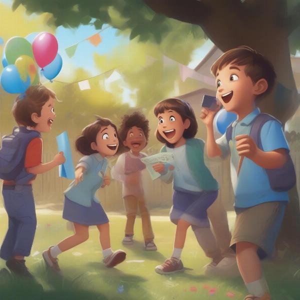 Kids Playing Bluey Scavenger Hunt in the Backyard