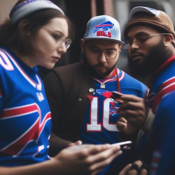 Buffalo Bills fans excitedly checking game scores