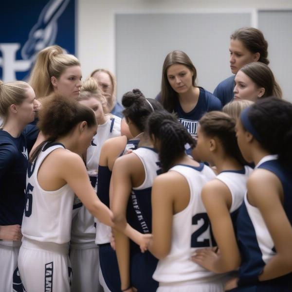 BYU Women's Basketball Team Huddles During Timeout
