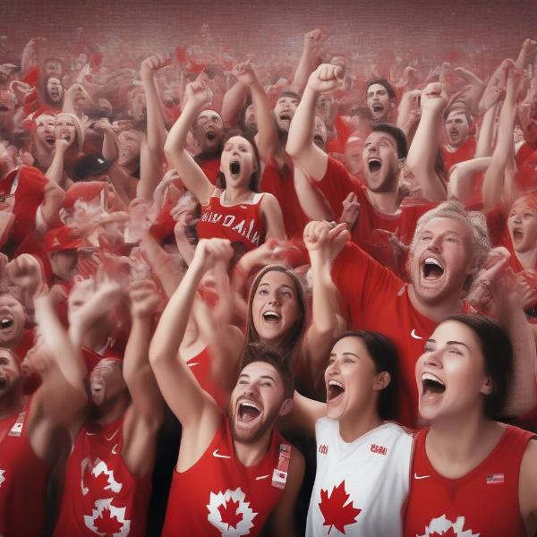 Canadian Basketball Fans Celebrating a Score