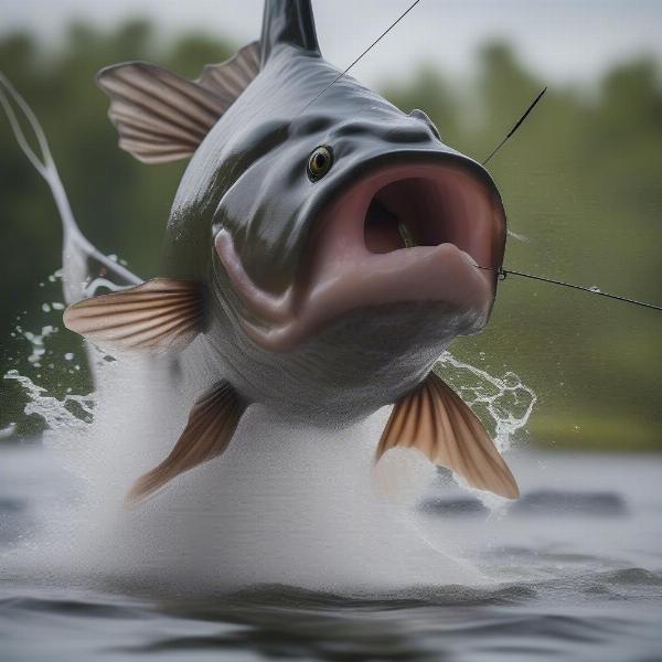 Catfish Fighting on a Fishing Line
