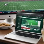 Checking the Eagles Score on a Laptop