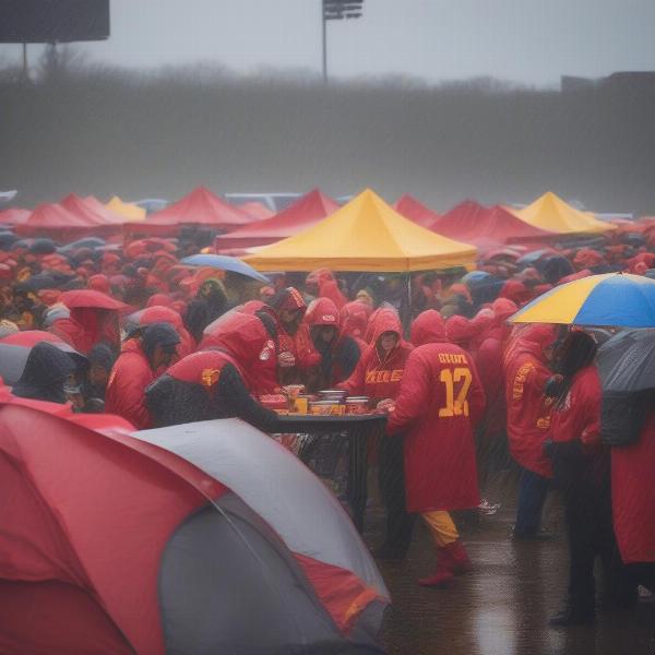Kansas City Chiefs fans tailgating in the rain