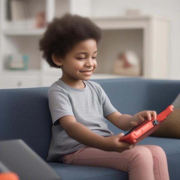 A child playing with a Nintendo 2DS