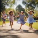 Children Playing Follow the Leader in the Park