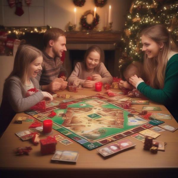 A selection of faith-based board games set on a festive Christmas table