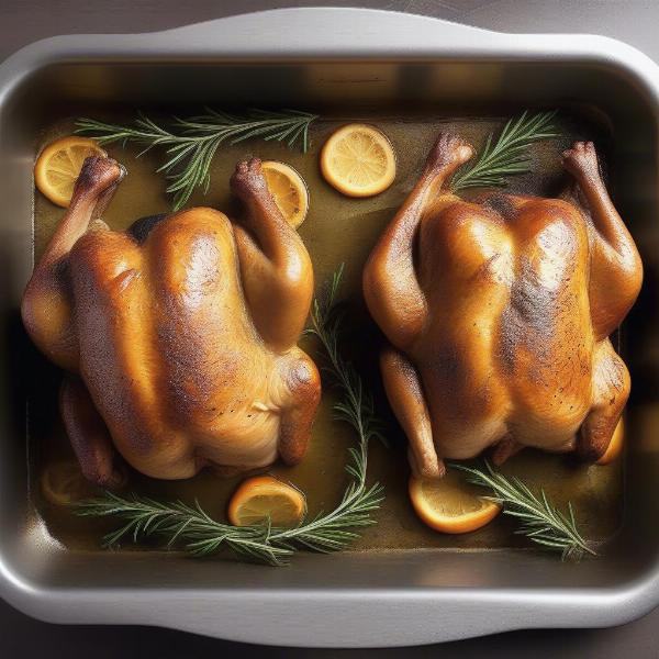Christmas Cornish Game Hen Roasting in Oven