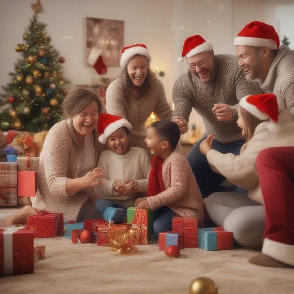A family playing various Christmas games together