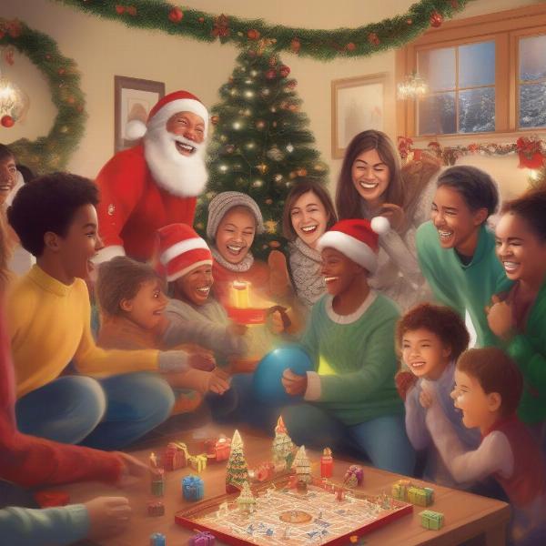 A fun group of people playing a Christmas passing game
