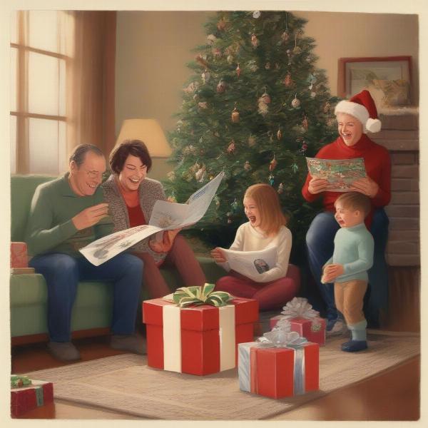 Family playing the Christmas Left Right Game