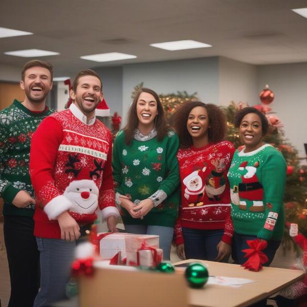 Ugly Sweater Contest at Christmas Office Party