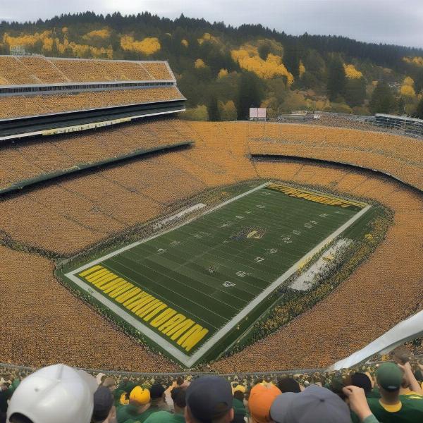 Autzen Stadium packed with fans during the Civil War Game between Oregon and Oregon State.