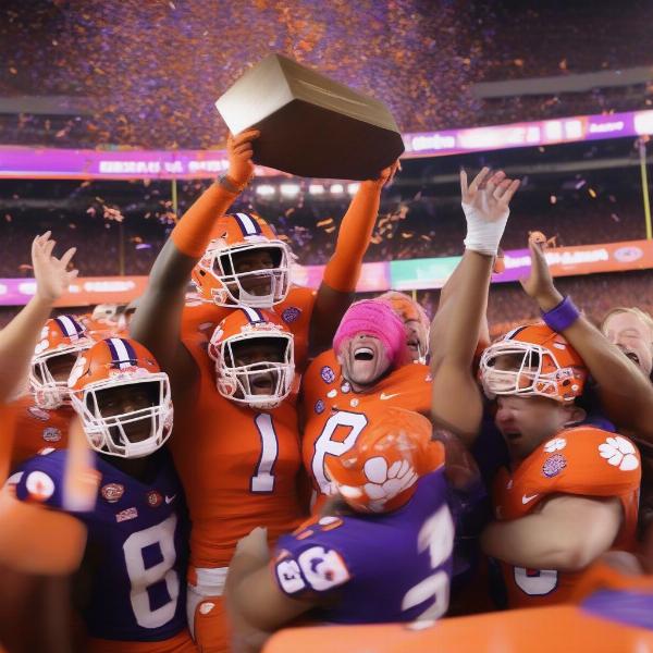 Clemson Players Celebrating a Bowl Game Victory