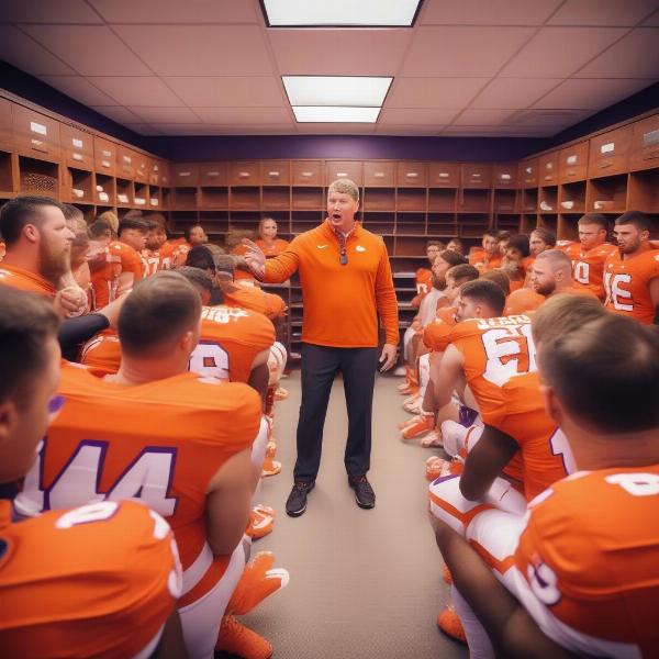 Clemson Coach Addressing the Team