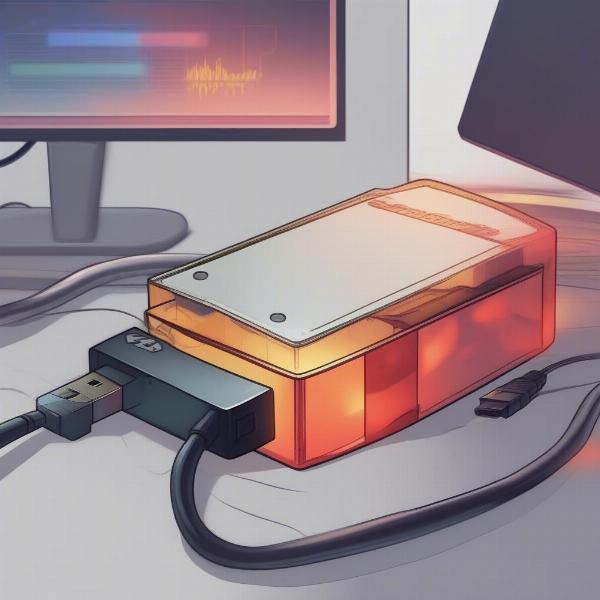 Close-Up of External Hard Drive Transferring Data