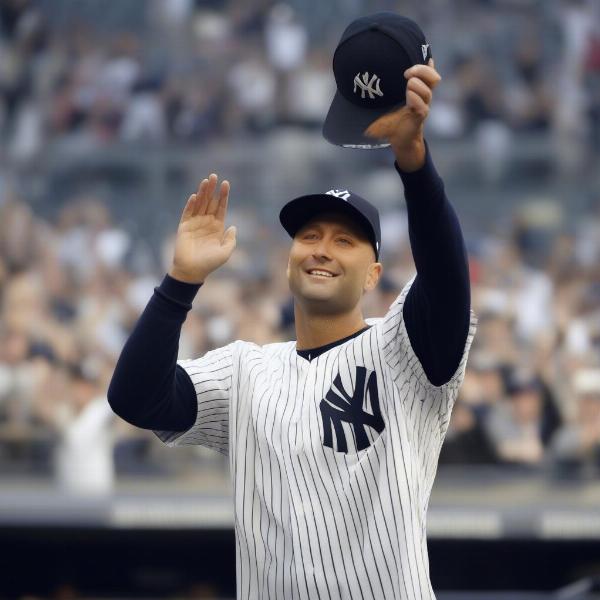 Derek Jeter waves to the crowd during his final game at Yankee Stadium