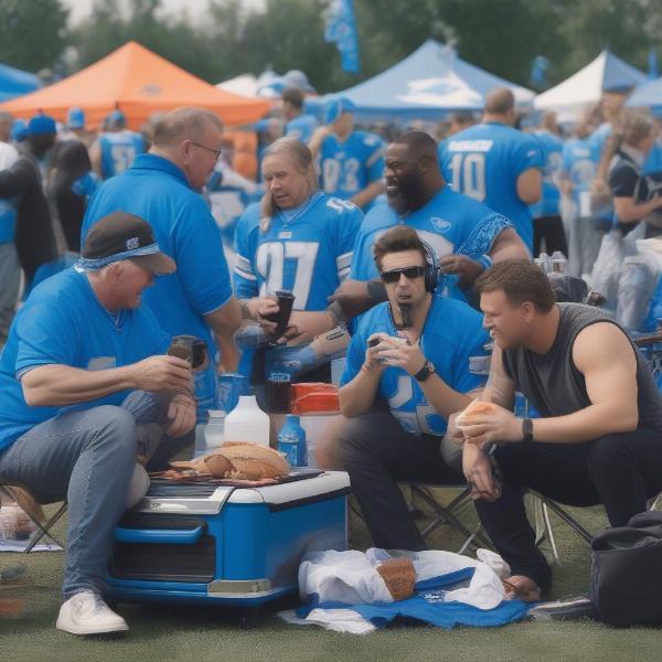Detroit Lions Fans Tailgating and Listening to the Radio