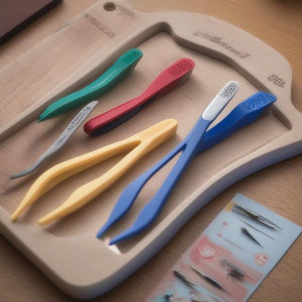 Various tweezers suitable for playing Operation
