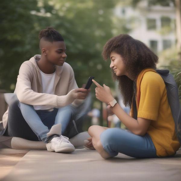 A teenager discussing screen time rules with their parent.
