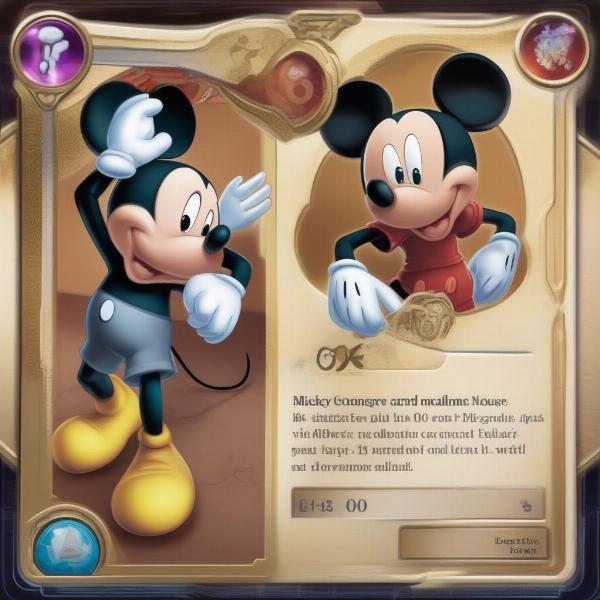 Disney 100 Card Game Combo Example:  Mickey Mouse paired with a magical item card to boost his power.