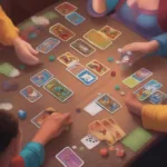 Disney 100 Card Game Setup: Players prepare their decks, inkwells, and starting hands.