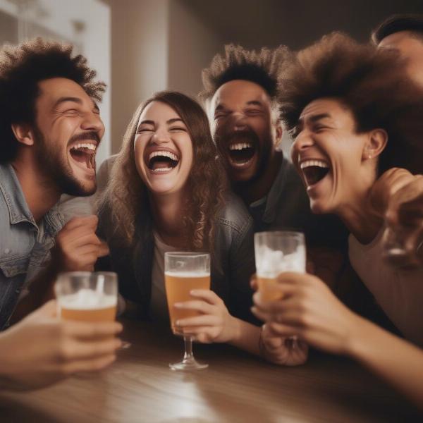 Group of friends laughing while playing do or drink