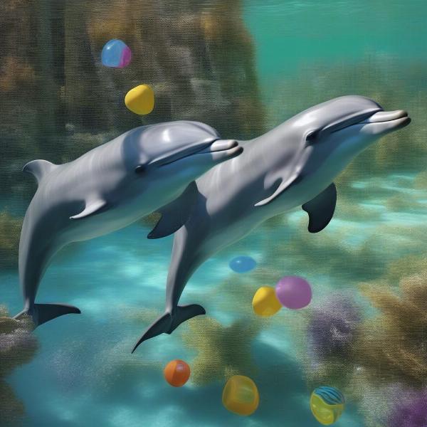 Dolphins Playing with Underwater Toys