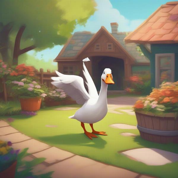 Dropping the Bucket in Untitled Goose Game Garden Area