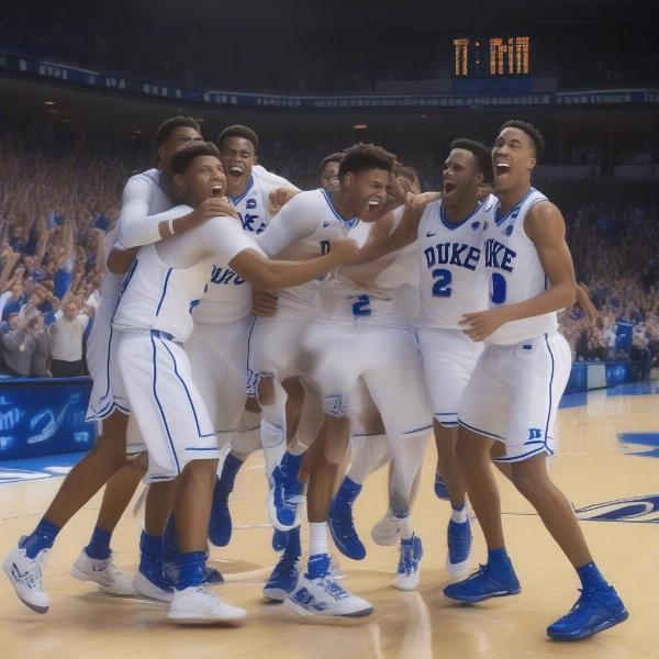 Duke Basketball Players Celebrating a Win